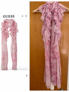 GUESS USA Pink Ruffle Tie-Dye Long Scarf